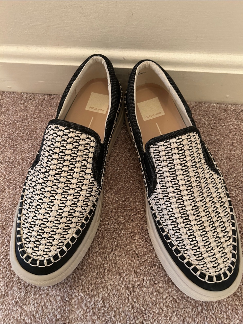 Dolce Vita Black and White Woven Slip-On Sneaker